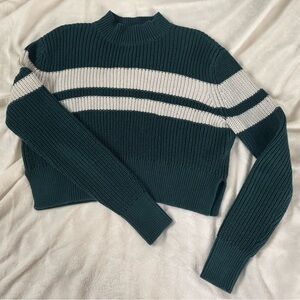 Women's Green and White Striped Sweater